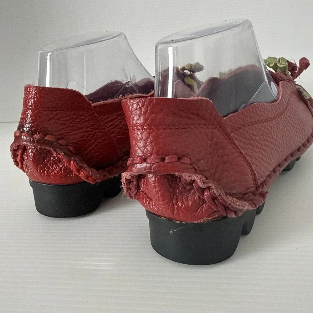 Socofy Platform Slip On Leather Loafer Red Womens 9 Handmade Shoes 255 Artsy